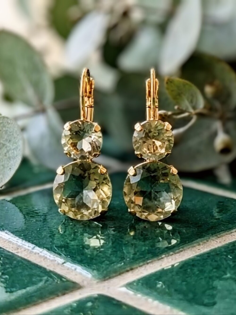16.6 Total Carats Green Amethyst Prasiolite In 2 Set 18k Gold Plated Earrings